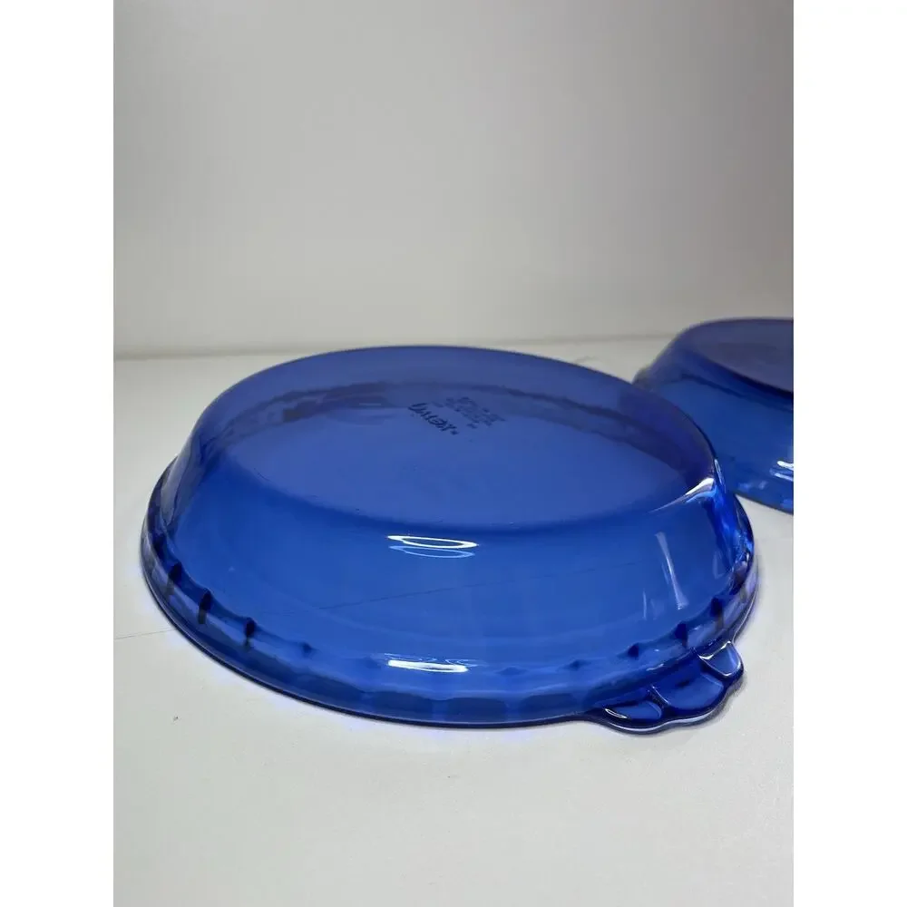 Set Of 2 Vintage Pyrex Deep Dish Crimped Pie Plates In Cobalt Blue #229 9.5”
